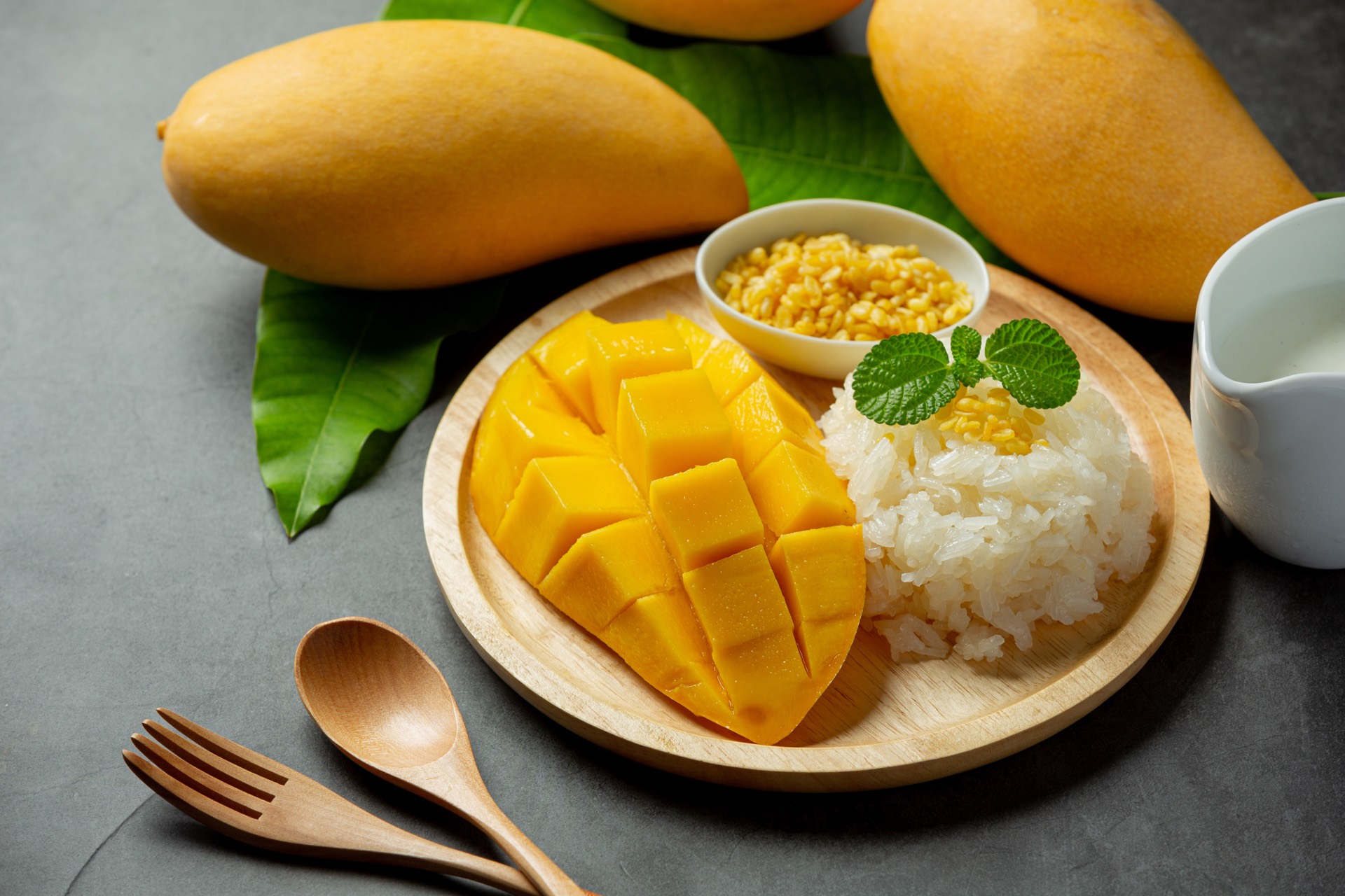 Thai mango sticky rice with coconut cream